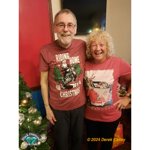 Derek Catley and Gill Aldous. Our Christmas t's